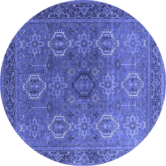 Round Machine Washable Oriental Blue Industrial Rug, wshurb2481blu