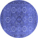 Round Machine Washable Oriental Blue Industrial Rug, wshurb2481blu