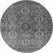 Round Machine Washable Oriental Gray Industrial Rug, wshurb2481gry