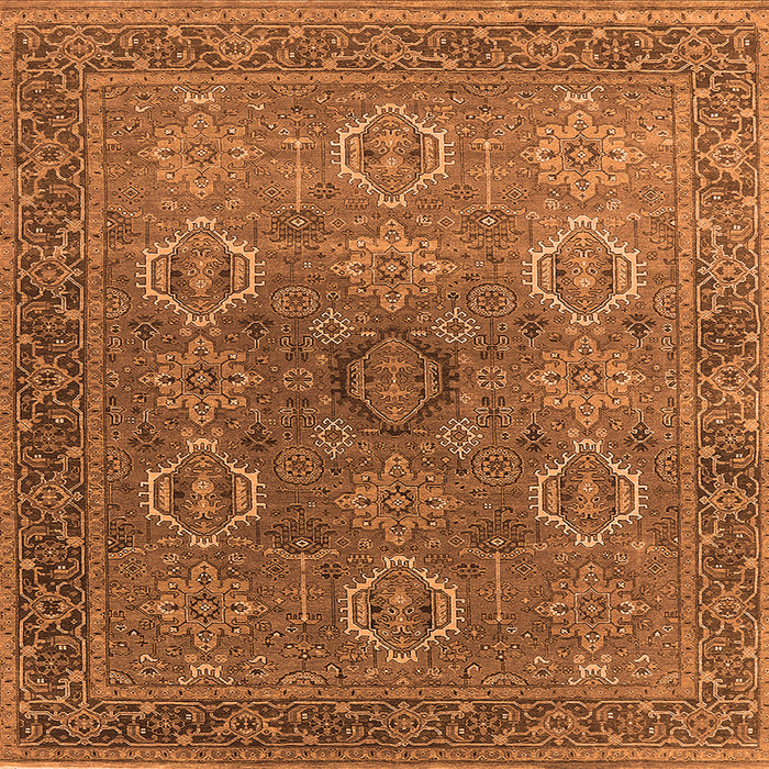 Square Machine Washable Oriental Orange Industrial Area Rugs, wshurb2481org