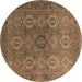 Round Oriental Brown Industrial Rug, urb2481brn