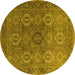 Round Machine Washable Oriental Yellow Industrial Rug, wshurb2481yw