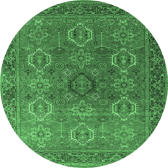 Round Machine Washable Oriental Emerald Green Industrial Area Rugs, wshurb2481emgrn