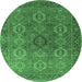 Round Machine Washable Oriental Emerald Green Industrial Area Rugs, wshurb2481emgrn