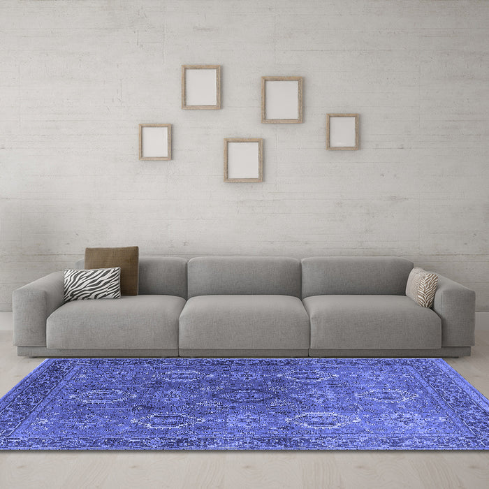 Machine Washable Oriental Blue Industrial Rug in a Living Room, wshurb2481blu