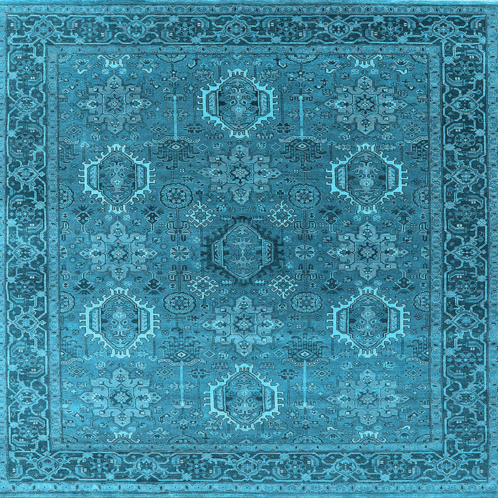 Square Machine Washable Oriental Light Blue Industrial Rug, wshurb2481lblu