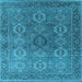 Square Machine Washable Oriental Light Blue Industrial Rug, wshurb2481lblu