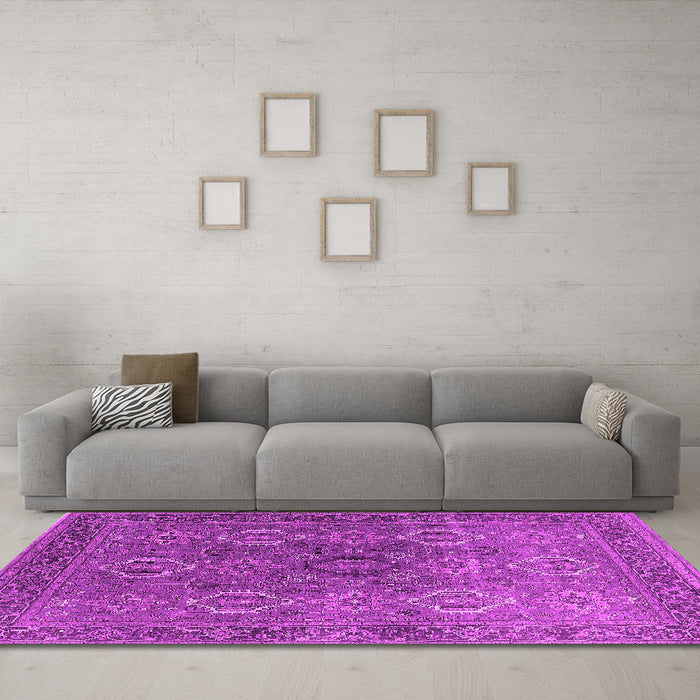Machine Washable Oriental Pink Industrial Rug in a Living Room, wshurb2481pnk