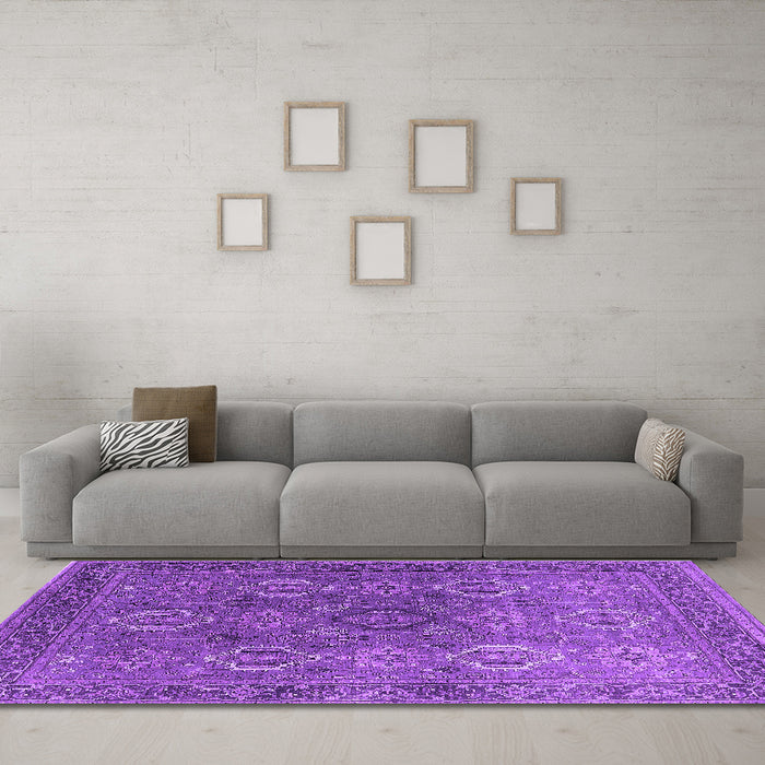 Machine Washable Oriental Purple Industrial Area Rugs in a Living Room, wshurb2481pur