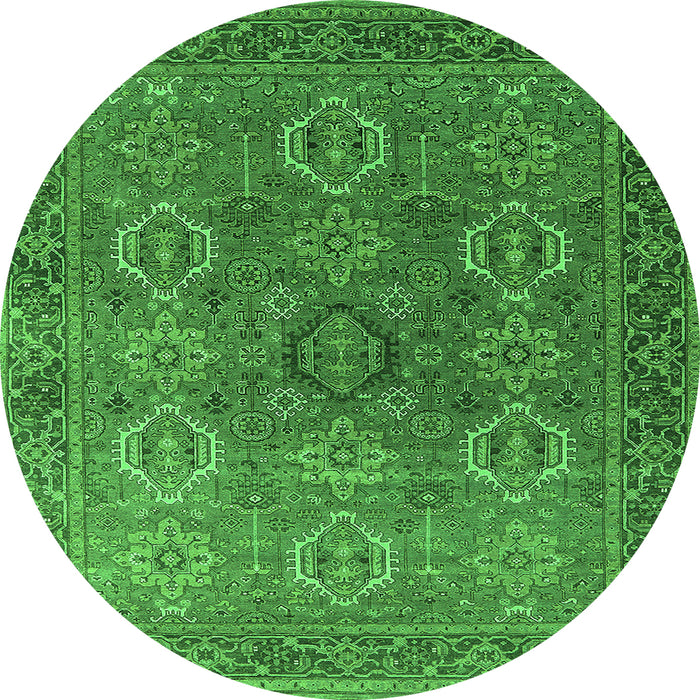 Round Machine Washable Oriental Green Industrial Area Rugs, wshurb2481grn