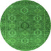 Round Machine Washable Oriental Green Industrial Area Rugs, wshurb2481grn