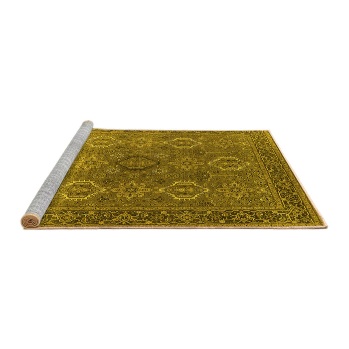 Sideview of Machine Washable Oriental Yellow Industrial Rug, wshurb2481yw