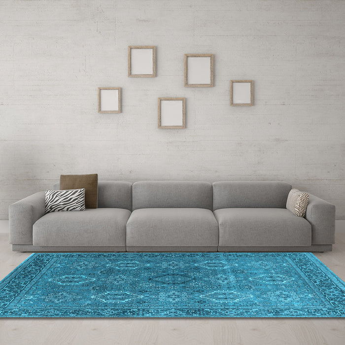 Machine Washable Oriental Light Blue Industrial Rug in a Living Room, wshurb2481lblu