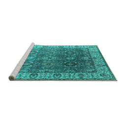 Sideview of Machine Washable Oriental Turquoise Industrial Area Rugs, wshurb2482turq