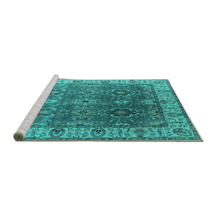 Sideview of Machine Washable Oriental Turquoise Industrial Area Rugs, wshurb2482turq