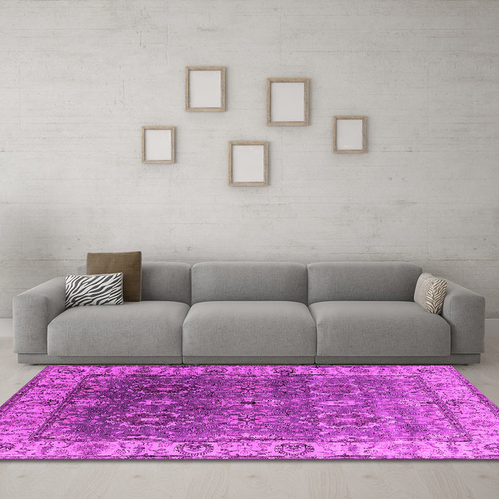 Machine Washable Oriental Pink Industrial Rug in a Living Room, wshurb2482pnk
