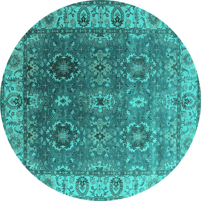 Round Machine Washable Oriental Turquoise Industrial Area Rugs, wshurb2482turq
