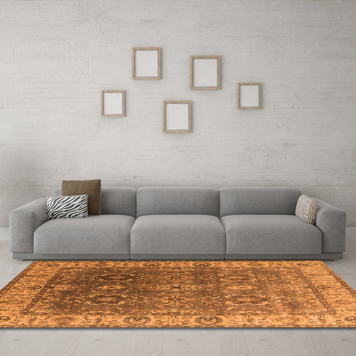 Machine Washable Oriental Orange Industrial Area Rugs in a Living Room, wshurb2482org