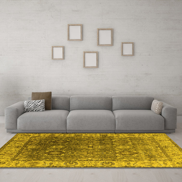 Machine Washable Oriental Yellow Industrial Rug in a Living Room, wshurb2482yw