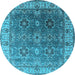 Round Machine Washable Oriental Light Blue Industrial Rug, wshurb2482lblu