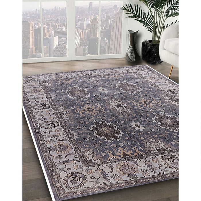 Mid-Century Modern Carbon Gray Oriental Rug in Family Room, urb2482