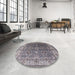 Round Machine Washable Industrial Modern Carbon Gray Rug in a Office, wshurb2482