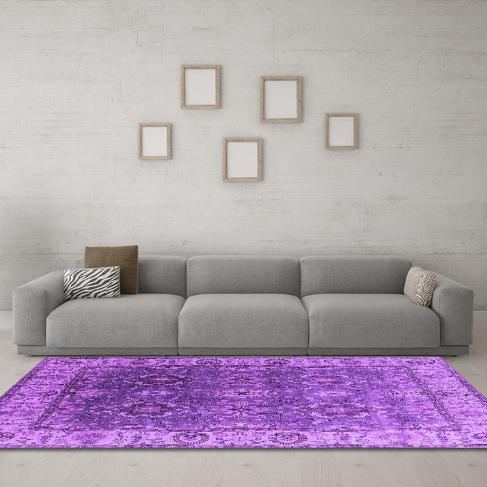 Machine Washable Oriental Purple Industrial Area Rugs in a Living Room, wshurb2482pur