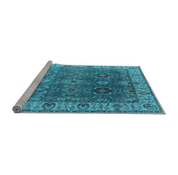 Sideview of Machine Washable Oriental Light Blue Industrial Rug, wshurb2482lblu