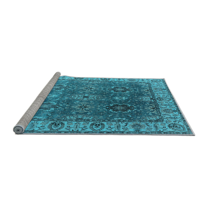 Sideview of Machine Washable Oriental Light Blue Industrial Rug, wshurb2482lblu