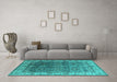 Machine Washable Oriental Turquoise Industrial Area Rugs in a Living Room,, wshurb2482turq