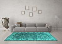 Machine Washable Oriental Turquoise Industrial Rug, wshurb2482turq