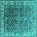 Square Machine Washable Oriental Turquoise Industrial Area Rugs, wshurb2482turq