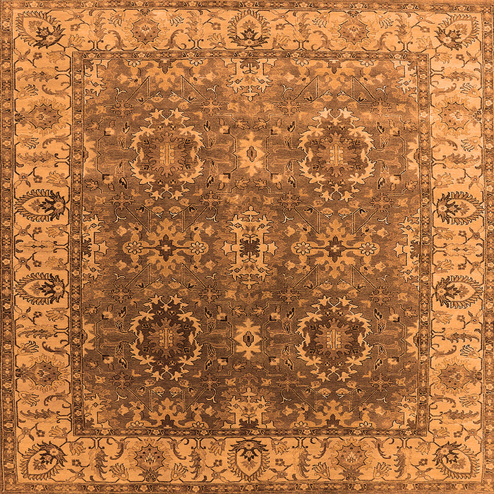 Square Machine Washable Oriental Orange Industrial Area Rugs, wshurb2482org