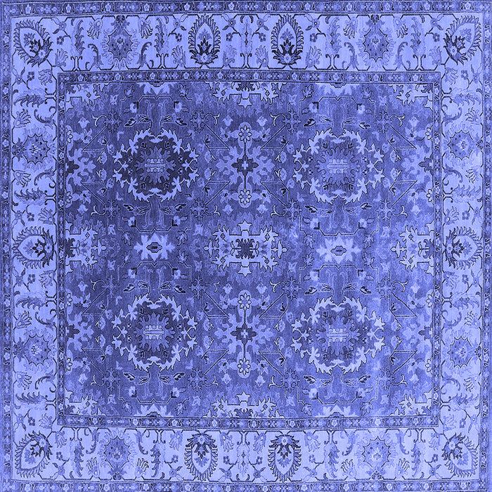 Square Machine Washable Oriental Blue Industrial Rug, wshurb2482blu
