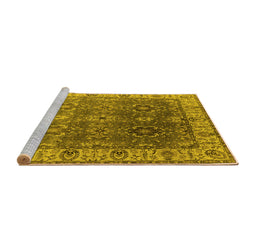 Sideview of Machine Washable Oriental Yellow Industrial Rug, wshurb2482yw