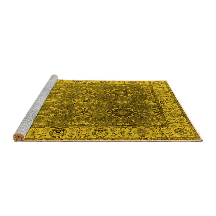 Sideview of Machine Washable Oriental Yellow Industrial Rug, wshurb2482yw