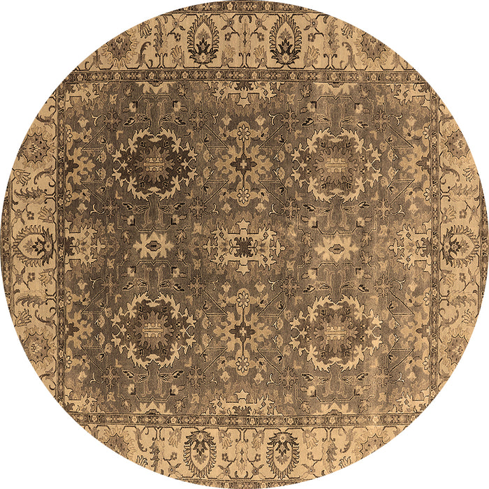 Round Machine Washable Oriental Brown Industrial Rug, wshurb2482brn