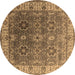 Round Machine Washable Oriental Brown Industrial Rug, wshurb2482brn