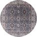 Round Machine Washable Industrial Modern Carbon Gray Rug, wshurb2482