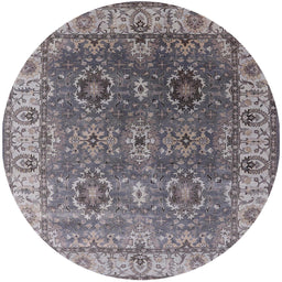 Round Mid-Century Modern Carbon Gray Oriental Rug, urb2482