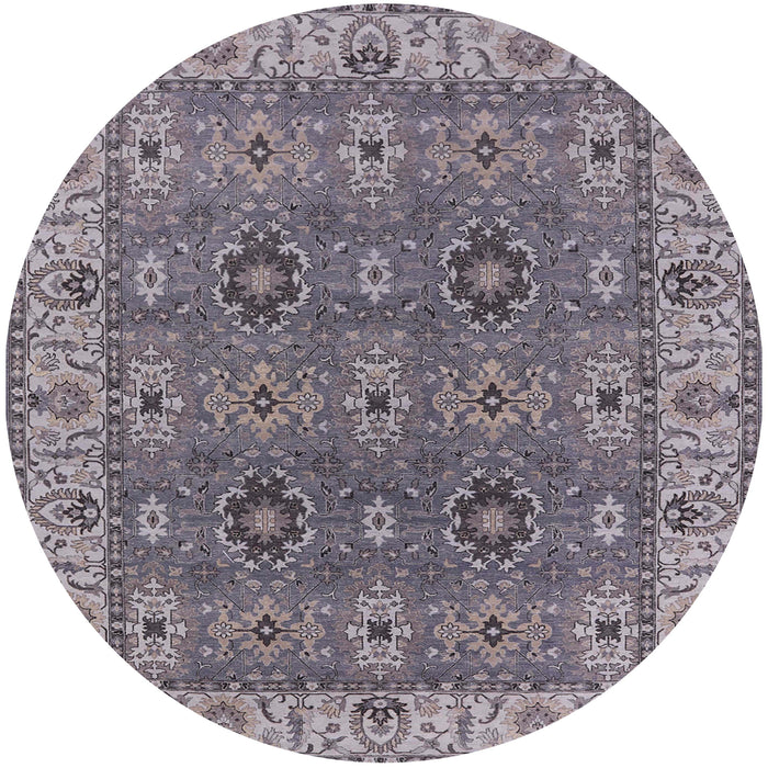 Round Mid-Century Modern Carbon Gray Oriental Rug, urb2483