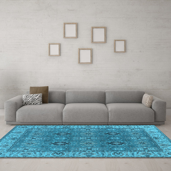 Machine Washable Oriental Light Blue Industrial Rug in a Living Room, wshurb2483lblu