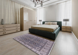 Mid-Century Modern Carbon Gray Oriental Rug in a Bedroom, urb2483