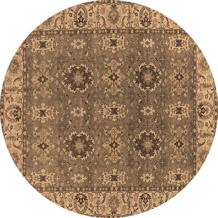Round Machine Washable Oriental Brown Industrial Rug, wshurb2483brn