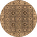 Round Machine Washable Oriental Brown Industrial Rug, wshurb2483brn