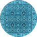 Round Machine Washable Oriental Light Blue Industrial Rug, wshurb2483lblu