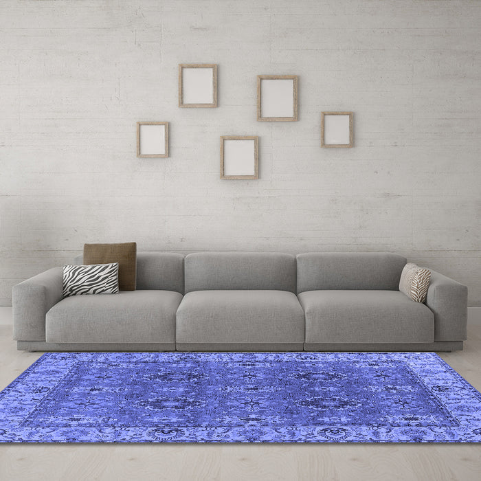 Machine Washable Oriental Blue Industrial Rug in a Living Room, wshurb2483blu