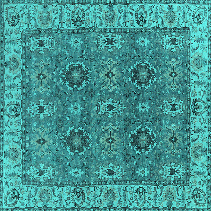 Square Machine Washable Oriental Turquoise Industrial Area Rugs, wshurb2483turq