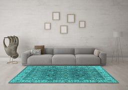 Machine Washable Oriental Turquoise Industrial Area Rugs in a Living Room,, wshurb2483turq