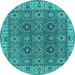 Round Oriental Turquoise Industrial Rug, urb2483turq